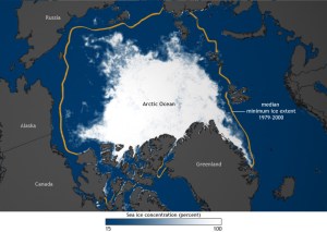 Sea ice minimum extent in 2011 compared to 1979–2000. The Arctic sea ice extent has been decreasing . My research focused on how sea ice loss impacts marine mammals that depend on the ice. (Figure from climate.gov "State of the Climate: 2011 Arctic Sea Ice Minimum").